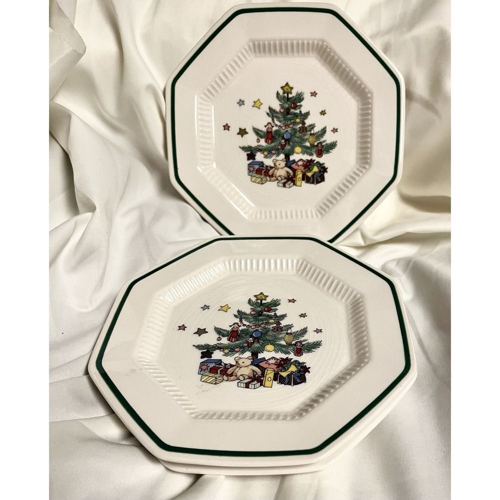Set Of 3 Nikko Christmastime  Bread Butter Plates Octagon 6 5/8" Vintage